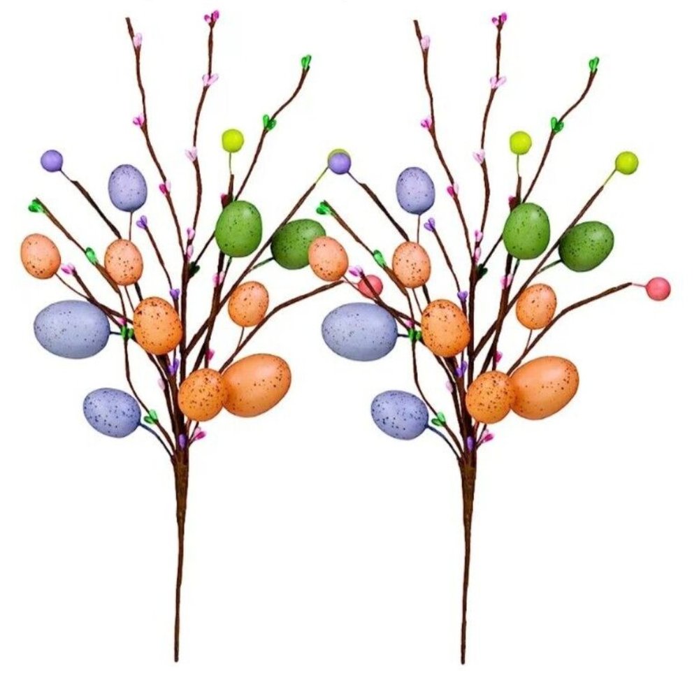 2 Pack Artificial Easter Spray with Pastel Easter Eggs and Berries Decor 16"